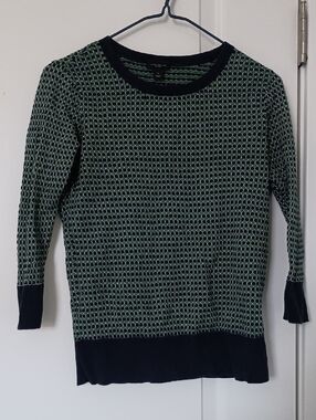 Ann Taylor Navy and Green Textured Knit Crewneck Sweater